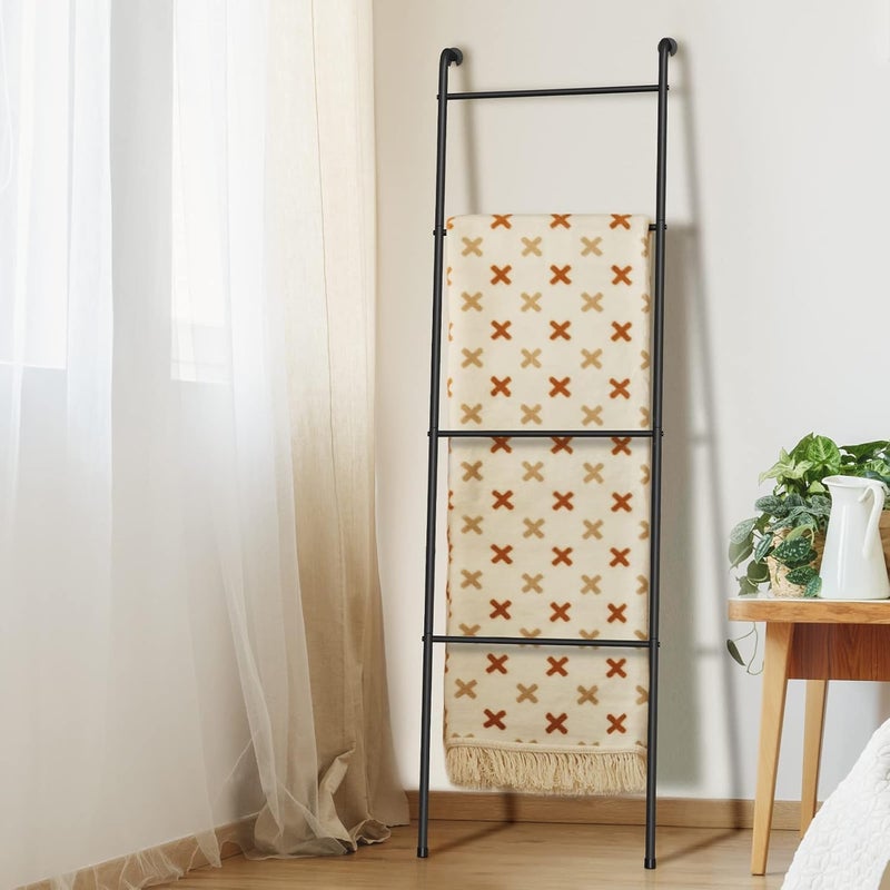 ABQ Blanket Ladder Outdoor Towel Rack for Pool, Decorative Metal Holder for The Living Room Bathroom, Black - Image 1